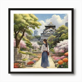 A Girl In The Garden Osaka Castle Park Japan Art Print 0 Art Print