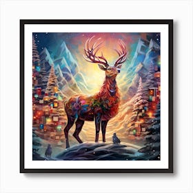 Snowfall Serenity: Seamless Christmas Deer Cascade Art Print