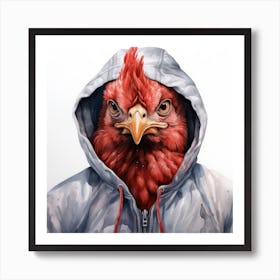 Watercolour Cartoon Chicken In A Hoodie 1 Art Print