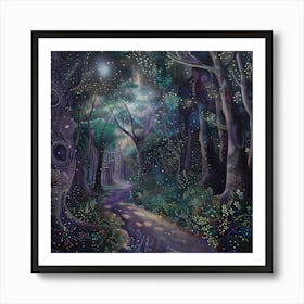 Forest Path, Tiny Dots, Pointillism Art Print