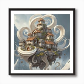 Mountain village sea waves tsunami 12 Art Print