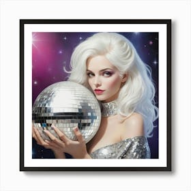 Woman With White Hair Holding A Disco Ball Art Print 1 Art Print