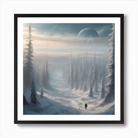 Winter Forest With Visible Horizon And Stars From Above Drone View Sharp Focus Emitting Diodes S (5) Art Print
