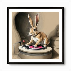 Rabbit On Turntable Art Print