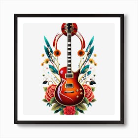 Electric Guitar With Roses 2 Art Print