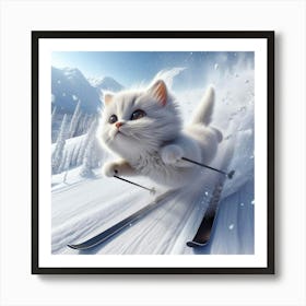 Cat On Skis 3 Art Print