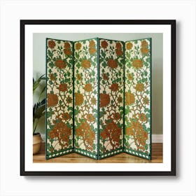 A Floral Design In A Green And Orange Room Divid (5) Art Print