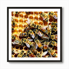 Bees On Honeycomb 7 Art Print