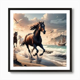 Wild horses running free Art Print