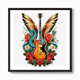 Guitar And Roses 1 Art Print