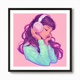 Girl With Headphones 2 Art Print