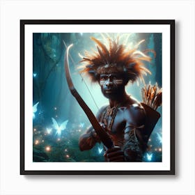 Native Melanesian Warrior In The Forest Art Print