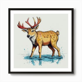 Deer Standing In Water Art Print