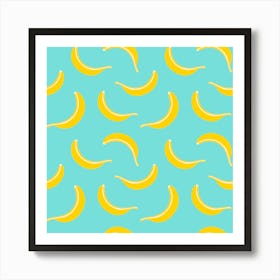 BANANA SMOOTHIE Fun Retro Fresh Tropical Fruit in Yellow and Cream on Turquoise Blue Art Print