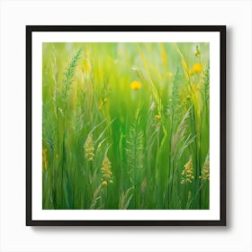 Green Grass With Yellow Flowers Art Print