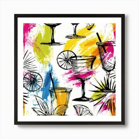 Seamless Pattern With Cocktail Glasses 2 Art Print