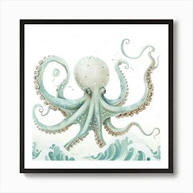 Storybook Style Octopus With Waves 2 Art Print