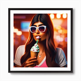 Girl Eating Ice Cream Inside Art Print