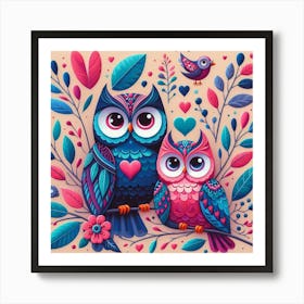 Pair of owls with love Art Print