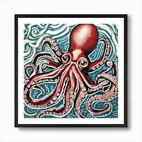 Octopus Linocut 1 Art Print