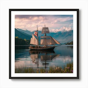 Sailboat On Lake Taupo Art Print