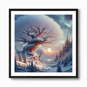 Dreamlike Winter: AI-Generated Fantasy Trees Inspired by Jacek Yerka. Art Print