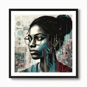 Woman With Technology On Her Face Art Print