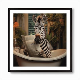 Zebra In The Bath Reading A Newspaper Art Print