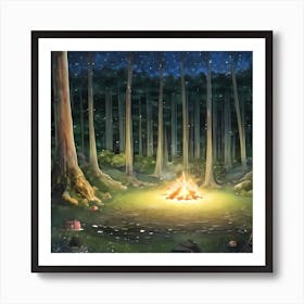 Campfire In The Forest Art Print