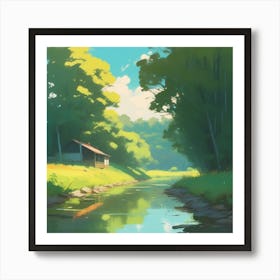 House By A Stream Art Print