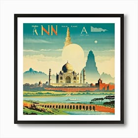 A Vintage Travel Poster Features A Collage Of Major Historical Landmarks From Different Continents (6) Art Print