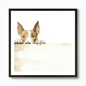 Dog Peeking Over A Blank Sign 1 Art Print