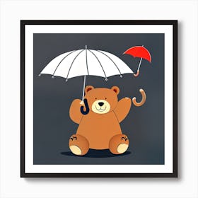 Teddy Bear With Umbrella Art Print