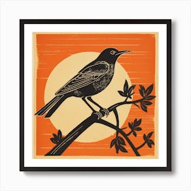 Retro Bird Lithograph Mockingbird 3 Art Print