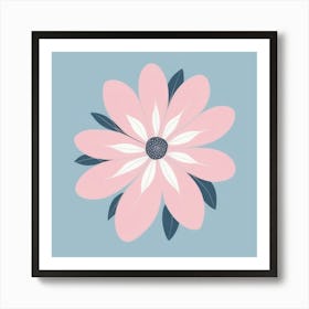 A White And Pink Flower In Minimalist Style Square Composition 566 Art Print