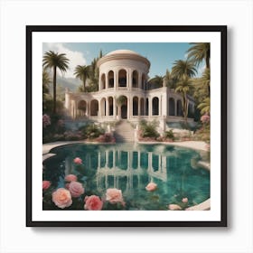 Asian Villa With Roses Affiche