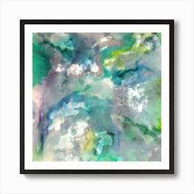 Fading Retribution - Artwork that blends various shades of green, grey, silver, white, and blue, with a slight touch of purple to create a stunning visual experience and may depict the idea of justice or vengeance that gradually fades away over time. Art Print