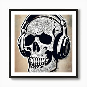 Skull With Headphones 143 Art Print