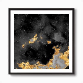 100 Nebulas in Space with Stars Abstract in Black and Gold n.002 Art Print