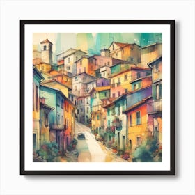 Watercolor Of Italian Town Art Print