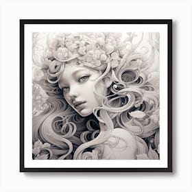 Black And White Portrait Of A Girl Art Print