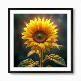 A Radiant Sunflower With Petals Of Shifting, Celestial Light Blooming In A Cosmic Garden Art Print