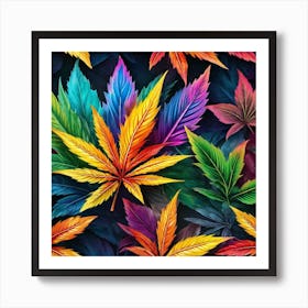 Colorful Marijuana Leaves Art Print