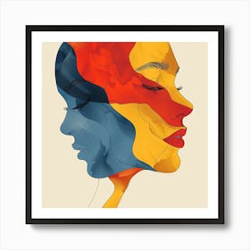 Abstract Portrait Of A Woman - Reflection, Red art, Yellow art, Blue art, city wall art, colorful wall art, home decor, minimal art, modern wall art, wall art, wall decoration, wall print colourful wall art, decor wall art, digital art, digital art download, interior wall art, downloadable art, eclectic wall, fantasy wall art, home decoration, home decor wall, printable art, printable wall art, wall art prints, artistic expression, contemporary, modern art print, Art Print