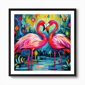 Flamingos In Love 2 Art Print