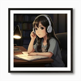 Anime Girl Listening To Music Art Print