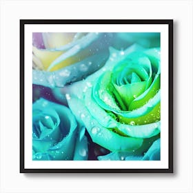 Beautiful cyan and lime roses 2 Art Print