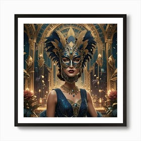 Beautiful Woman In A Mask Art Print