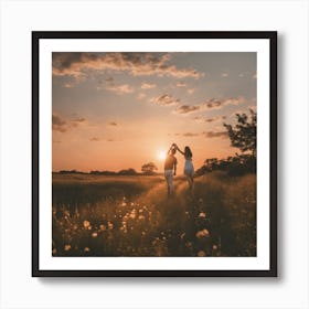 Sunset Couple In The Field Art Print