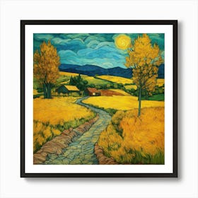 Color Line Drawing Of Landscape Art Print